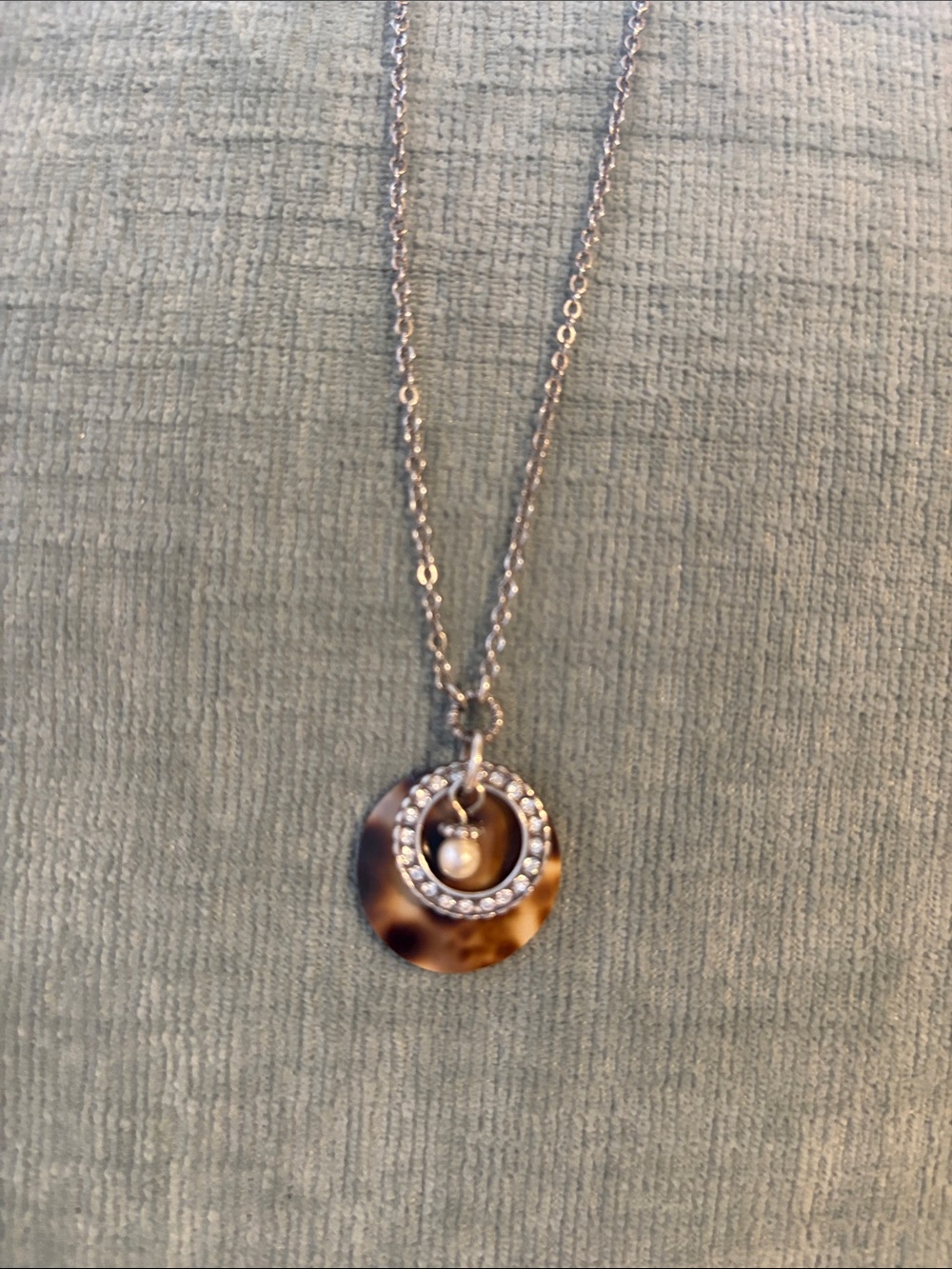Brighton Silver Tortoiseshell Ring Pendant Necklace with Pearl